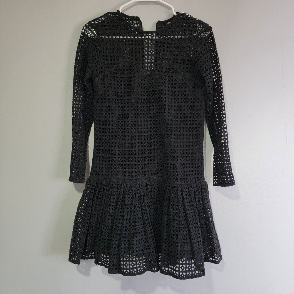 ASOS Womens Black Lace Drop‎ Waist Long Sleeve Lined Shift Dress Size 2